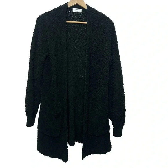 Zenana Black Cardigan Long Sleeve Popcorn Fleece Open Front Women's Size Small - Picture 1 of 9